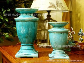 厂家直销 生活饰家地中海蓝复古做旧陶瓷烛台 装饰品 小额混批 陶瓷工艺品